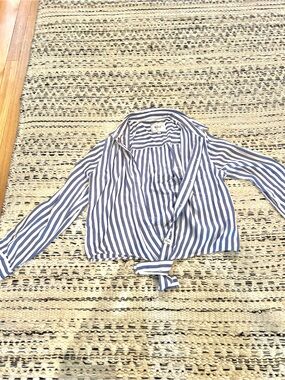 Rails Blue and White Striped Wrap Blouse